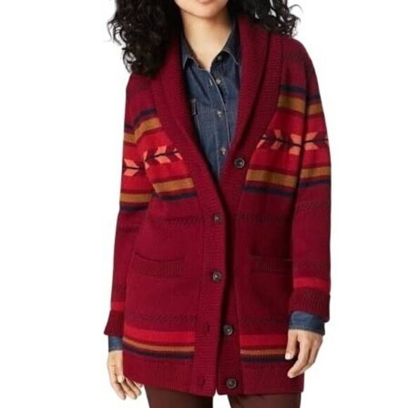 Pendleton Starburst Stripe Merino Wool Button Front Cardigan Sweater Womens S - Picture 2 of 14